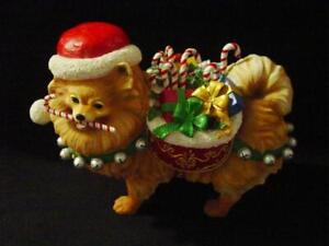 Danbury Mint CHRISTMAS POMERANIAN Sculpture Dog Figure - Large 9" Santa - RARE