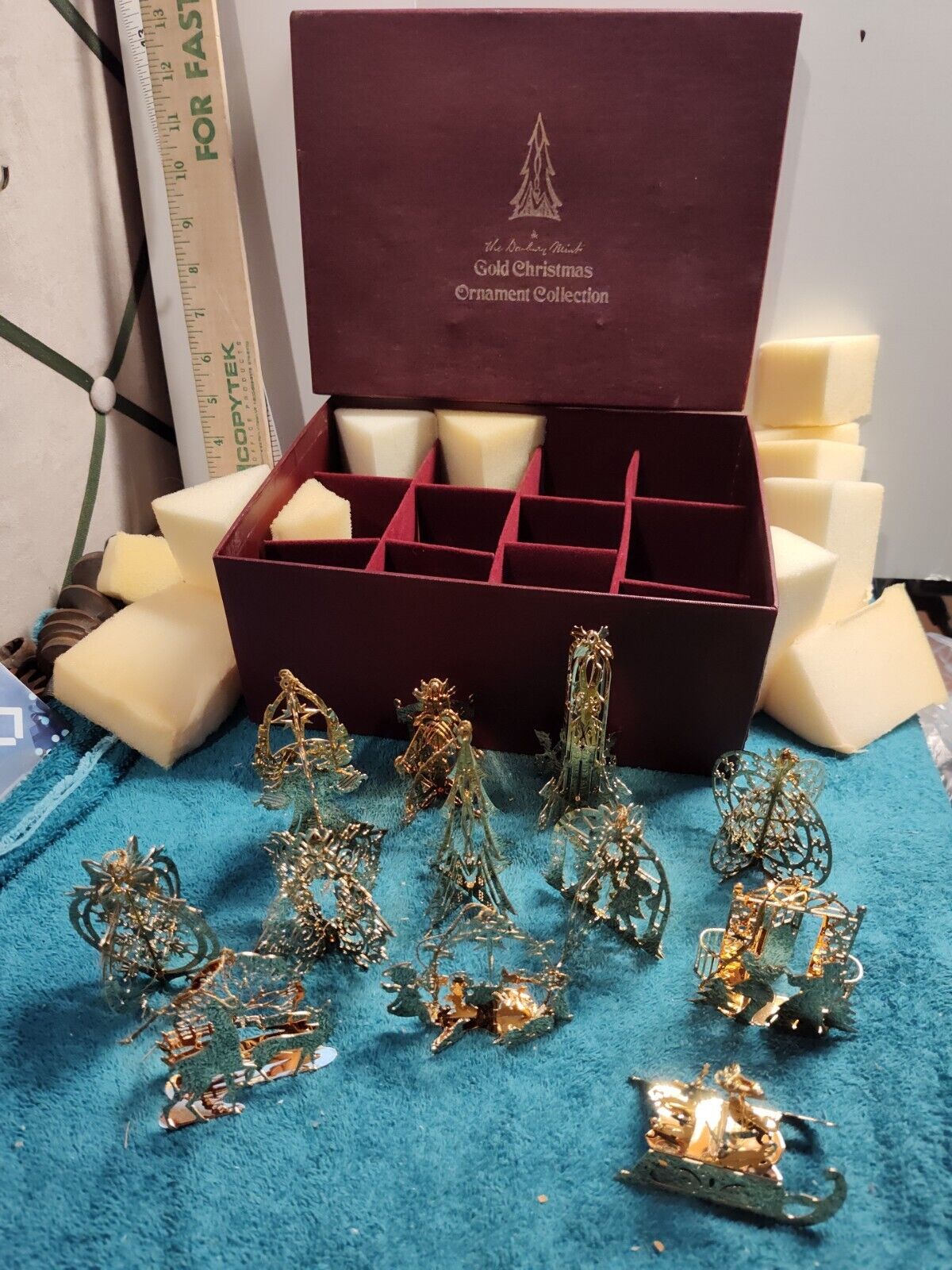 1984 The Danbury Mint Gold Christmas Ornament Collection - Set of 12