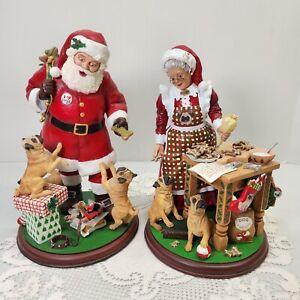 Danbury Mint Santa & Mrs. Claus' Little Pugs Christmas Dog Figurine Set RARE HTF