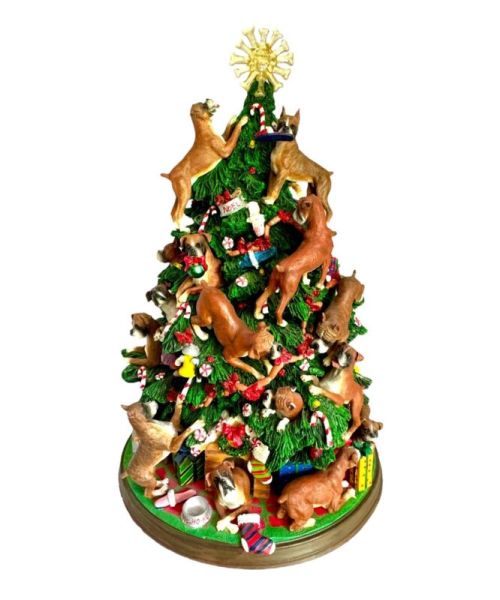 Danbury Mint 14” Boxer Dog Christmas Tree Working Lights & Star Sculpture Decor