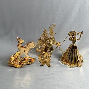 3 Disney Danbury Mint Christmas Ornaments Gold Plated Cinderella Goofy Bambi