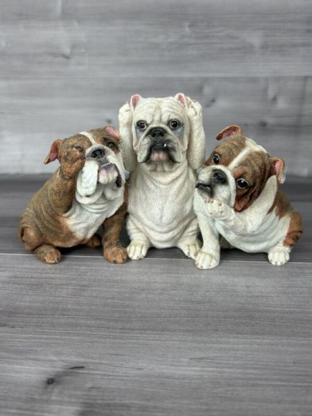 Danbury Mint Bark No Evil Bull dog Dog Trio Figurine Statue Rare Retired