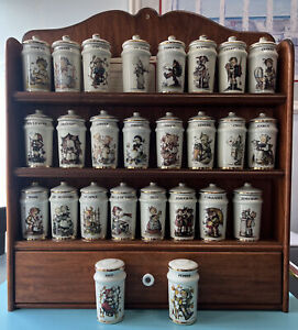 Hummel Danbury Mint 1987, Switzerland Complete Set 26 Spice Jars & Wood Rack