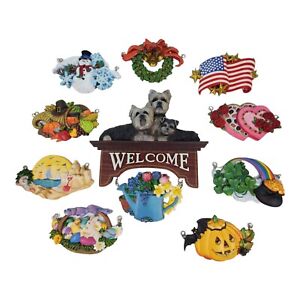 Danbury Mint Yorkie Welcome Sign with 10 Changeable Hanging Seasonal Signs