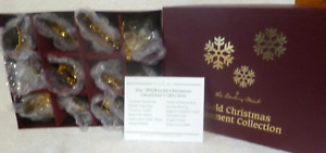 Set of 12 Danbury Mint 2021 Gold Christmas Ornaments with Box
