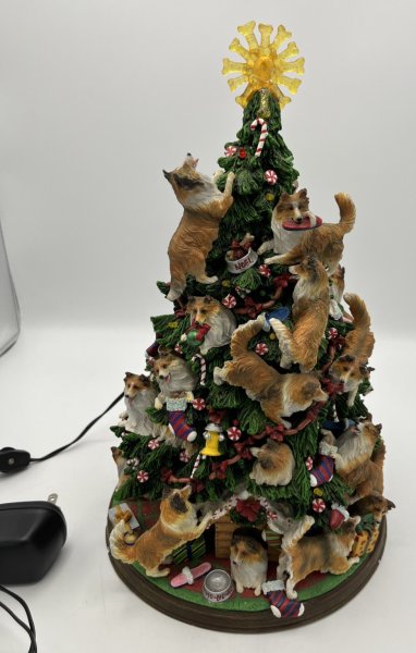 Danbury Mint Sheltie Dog Christmas Tree Lighted Figurine Rare Tested And Working