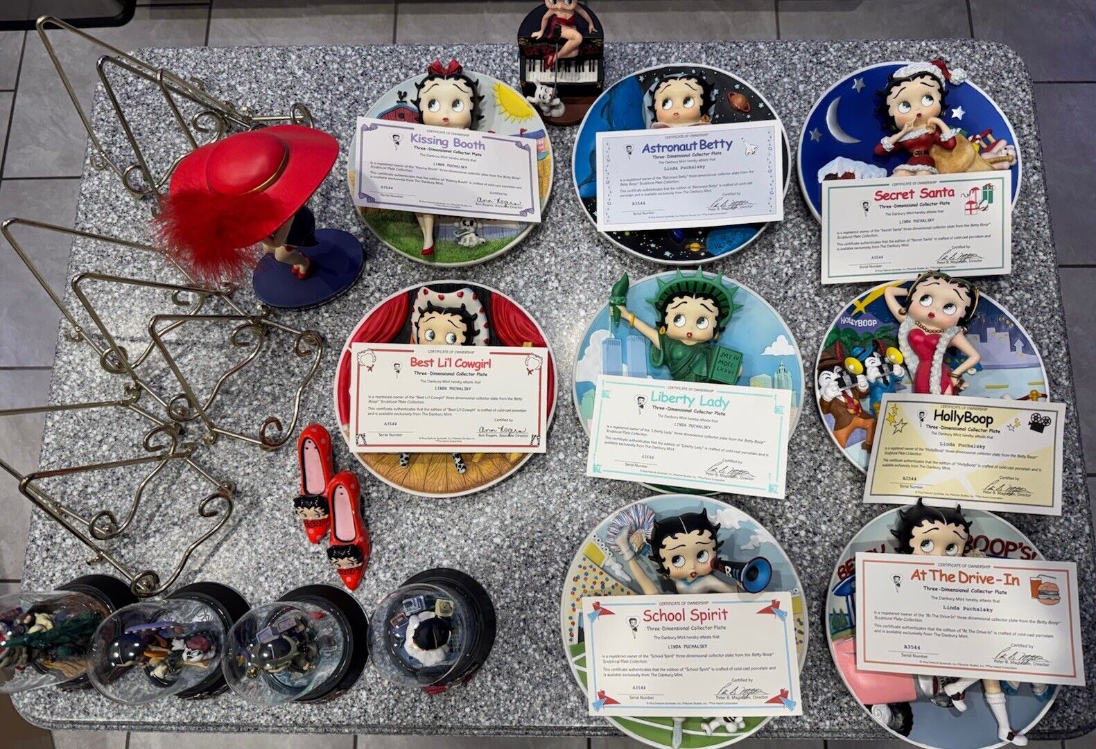 Betty Boop Danbury Mint Plates 8, Music Box, Stands And more Collection.