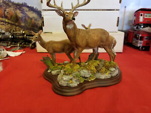 DANBURY MINT WILDLIFE STANDING GUARD DEER BUCK WITH 2 DOES FIGURINE VG CONDITION