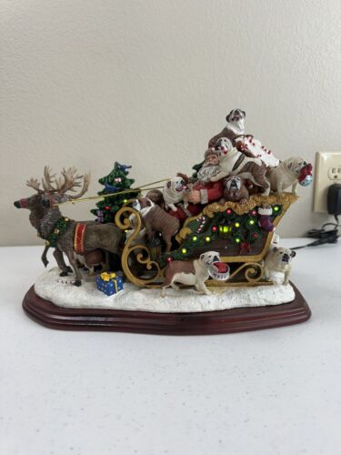 Danbury Mint Christmas Bullldog Bulldogs Santa Sleigh Reindeer Tree RARE