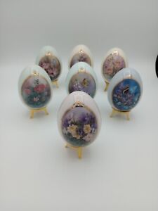 Lot 7 Danbury Mint Lena Liu Butterfly Garden Porcelain Egg Collection w/ Stands