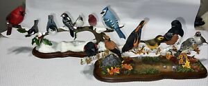 The Danbury Mint "Winter Gathering"  & " Autumn Chorus" Birds on Branch MINT