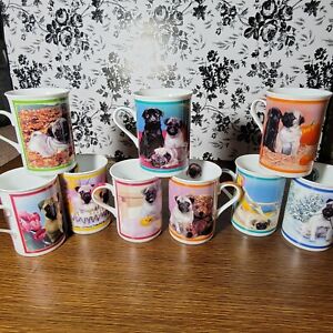 Set Of 9 Danbury Mint Pug Mugs