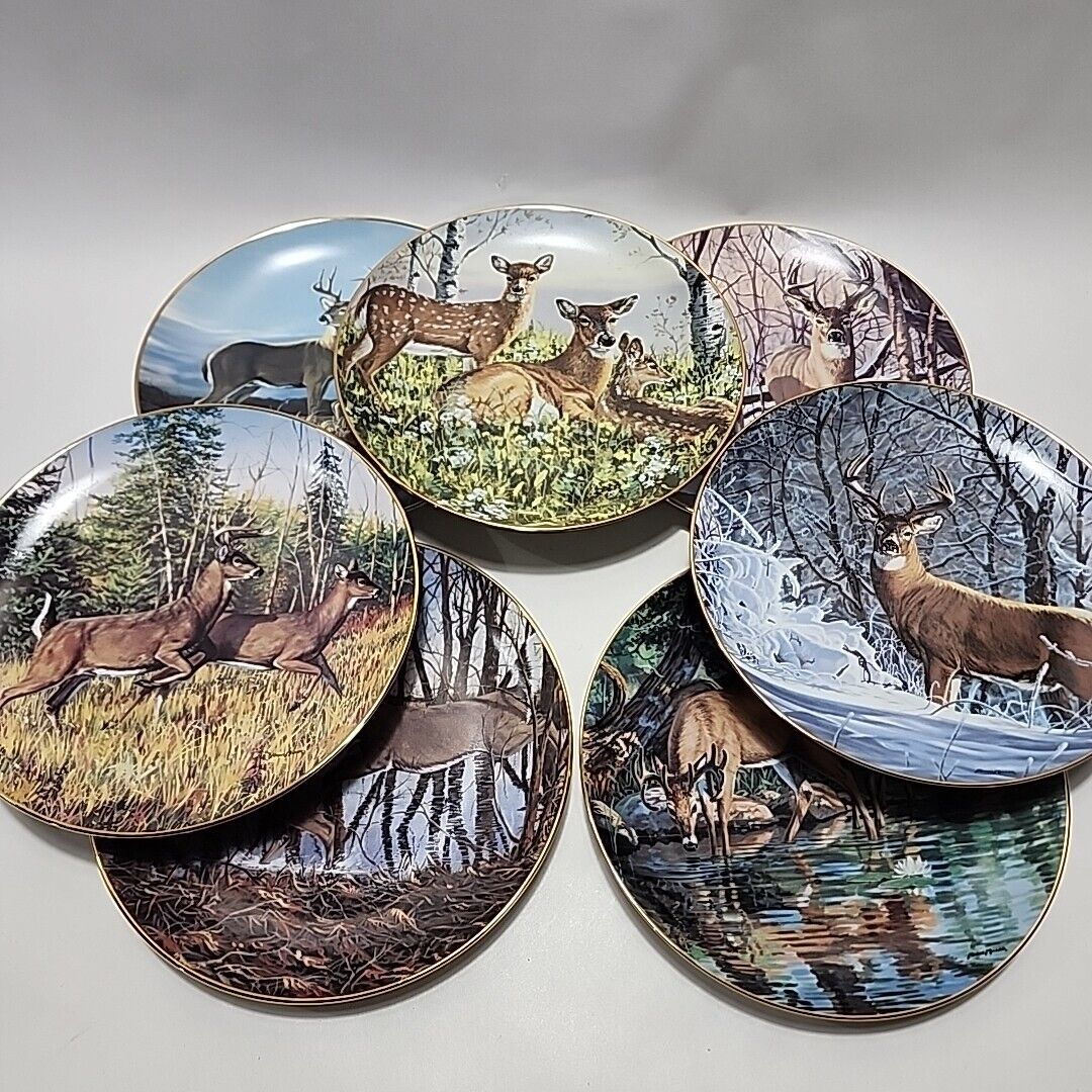 Set Of 7 - Danbury Mint Collector Plate Deer Friends of The Forest -Bruce Miller