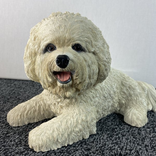 The Danbury Mint Bichon Frise "Bright Eyes" Dog Puppy Statue White Fluff 8" X 9"