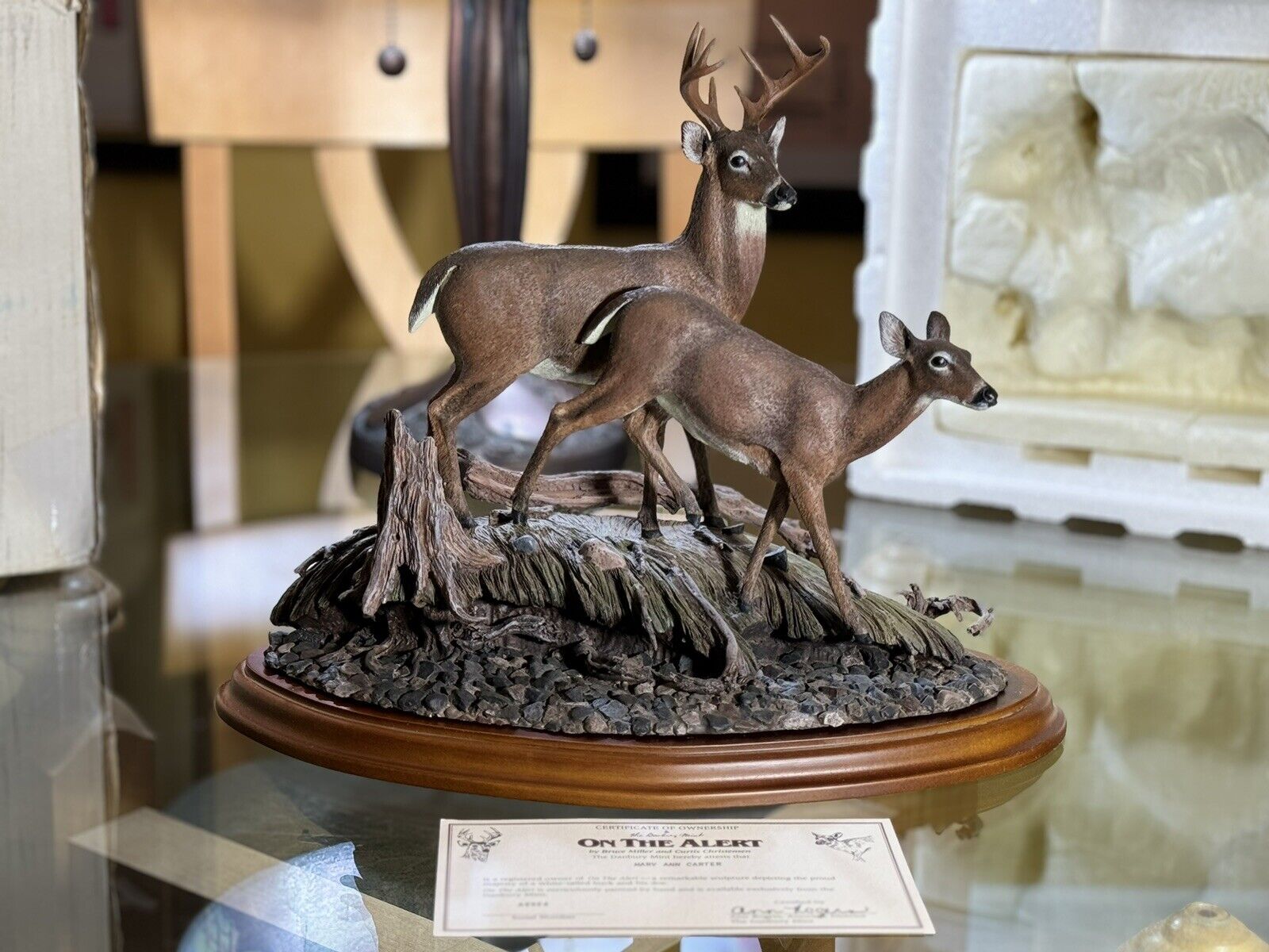 Danbury Mint On The Alert Whitetail Deer Sculpture By Bruce Miller C.Christensen