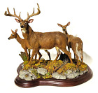 Danbury Mint Standing Guard 10 Point Buck & 2 Does Deer Statue