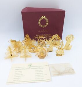 Set of 12 Danbury Mint 1988 Gold Christmas Ornaments Collection with Box