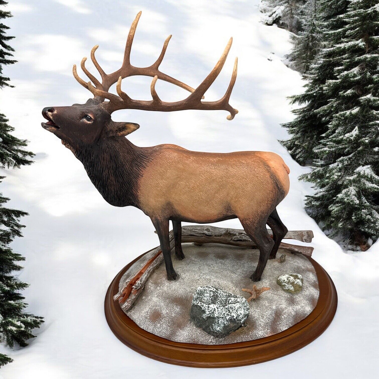 Danbury Mint The MONARCHS of The WILDERNESS "Winter Call" ELK Sculpture w/Base