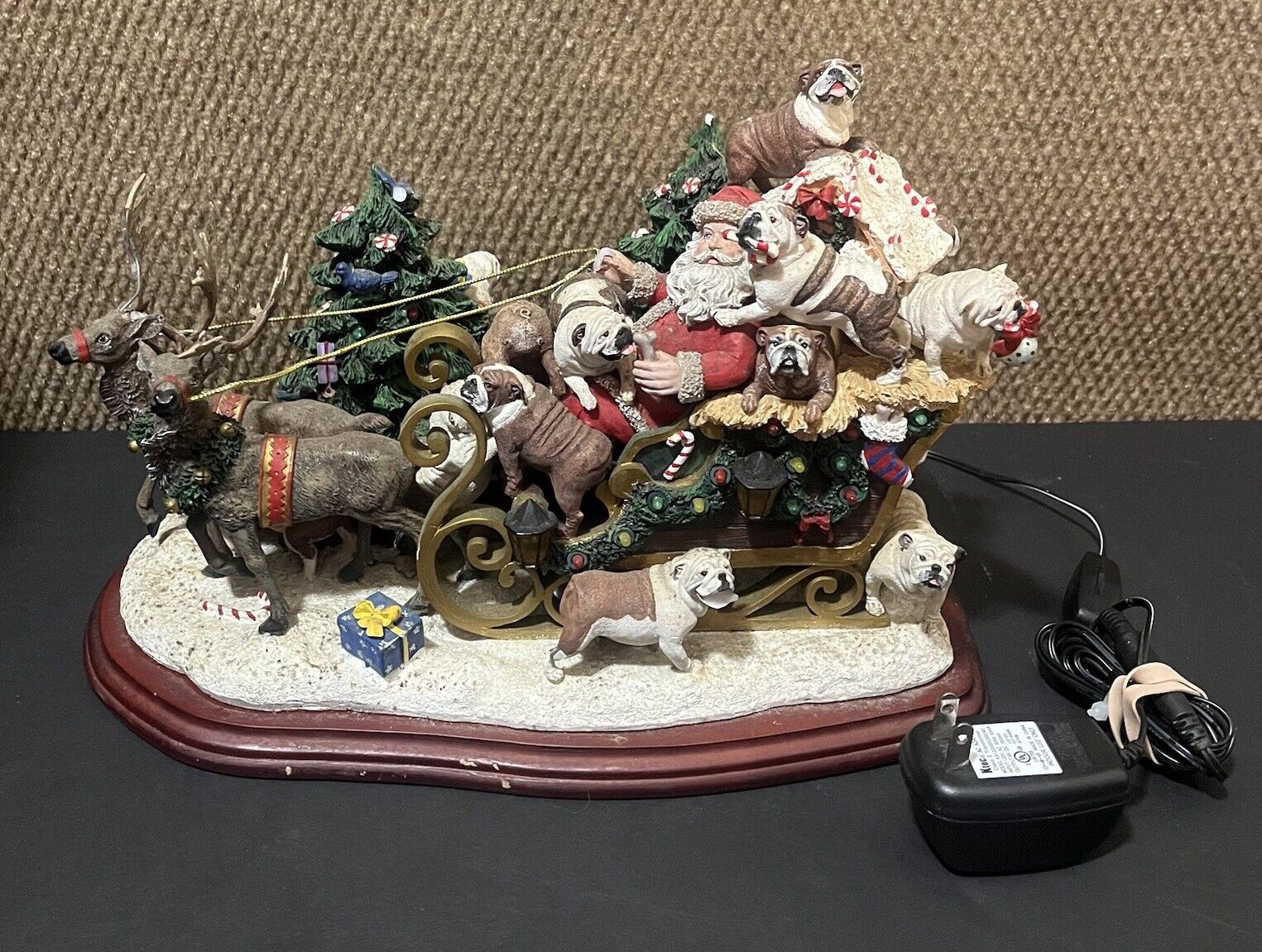 Danbury Mint Christmas Bulldogs Santa Sleigh Reindeer Tree RARE Vintage 18 Dogs