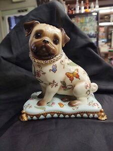 Danbury Mint Jeweled Princess Pug Large Porcelain PUG FIGURINE MINTY