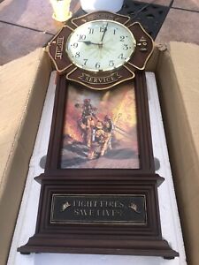 VERY RARE Vintage Danbury Mint The Firefighters Clock Hanging-Mantel Fireman.