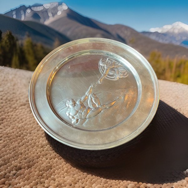 Danbury Mint sterling silver plate "The creation of Adam" by Michalangelo