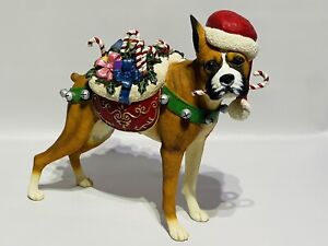 Danbury Mint Christmas Santa Boxer Dog Large Sculpture Figurine RARE 10"
