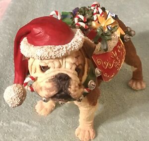 Danbury Mint Christmas Bulldog English Bull Dog Christmas Santa Hat
