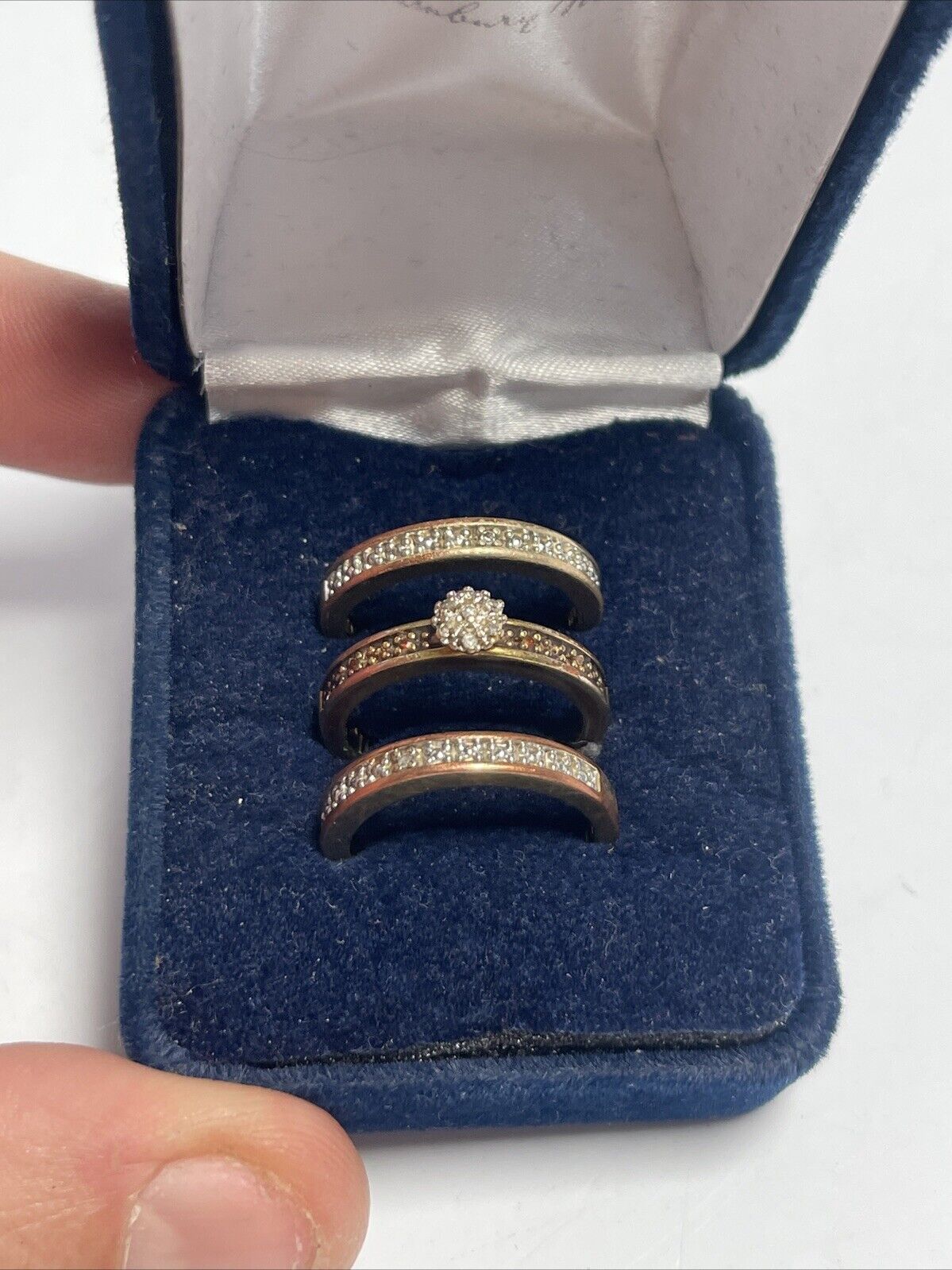 The DANBURY MINT Engagement 3 Ring Set Stamped 3|O Enshrined Love Message Sz 7