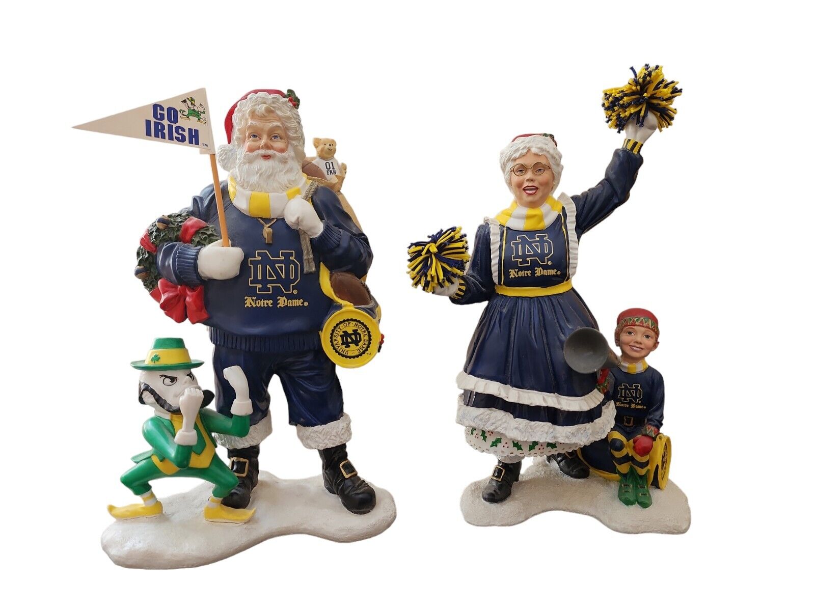 RARE Danbury Mint Santa and Mrs. Claus Notre Dame Fight Irish Figurines NCAA