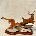 Danbury Mint Nick Bibby Sculpture Hot Pursuit Cougar Deer Vintage Retro WoodBase