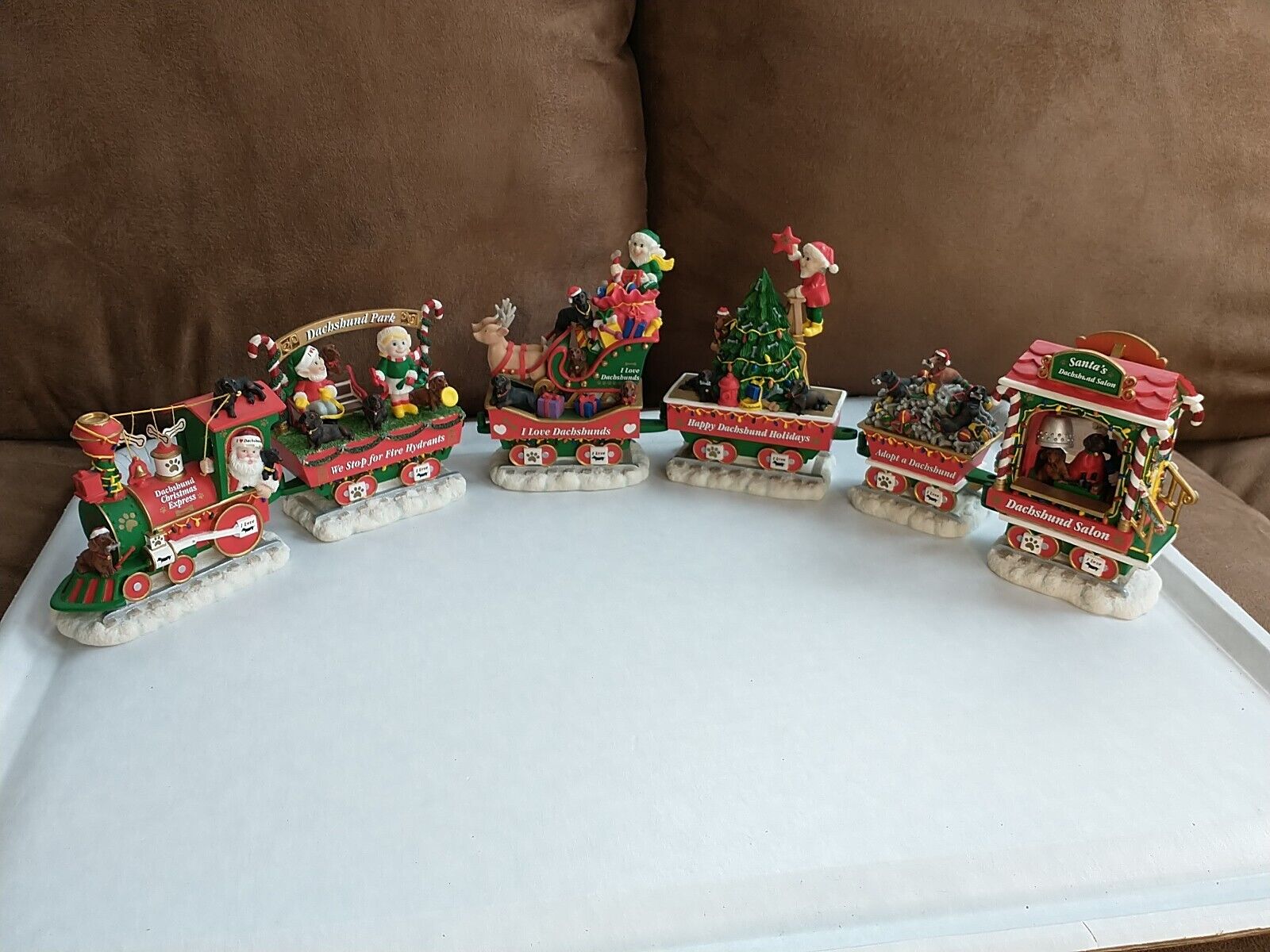 Danbury Mint Dachshund Christmas Express Train Wiener Doxie Puppy Dog Santa