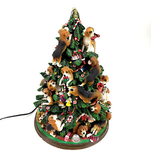 Danbury Mint Beagle Dog Christmas Tree Lighted Figurine Porcelain Works No Star