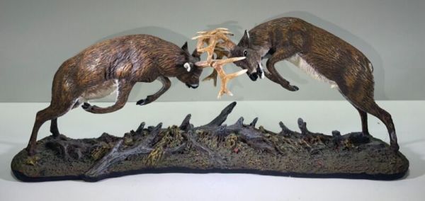 Danbury Mint “Dueling Bucks” By James Stafford Whitetail Sculpture ? ?