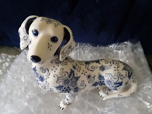 Danbury mint elegant companion blue delft style porcelain?? dachshund statue