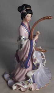 Danbury Mint Lena Liu Japanese Harp Princess 8.5" Figurine 24k Gold Trim EXC.