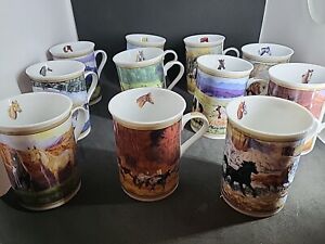 Vintage Danbury Mint Set of  11 Horse Fine Porcelain Mugs Wild Spirits