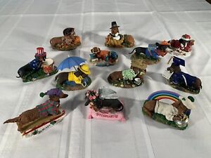 Danbury Mint Perpetual Calendar Dachshund Figurines  Complete Set Of 12.