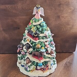 Danbury Mint Dachshund Christmas Tree snow Weiner Dog Angel topper lights sound