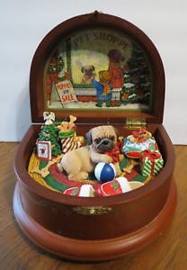 Danbury Mint "Pug In The Window" Christmas Wood Music Box
