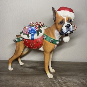 Danbury Mint Rare Christmas Santa Boxer Dog Large Sculpture Figurine 10" Read ??
