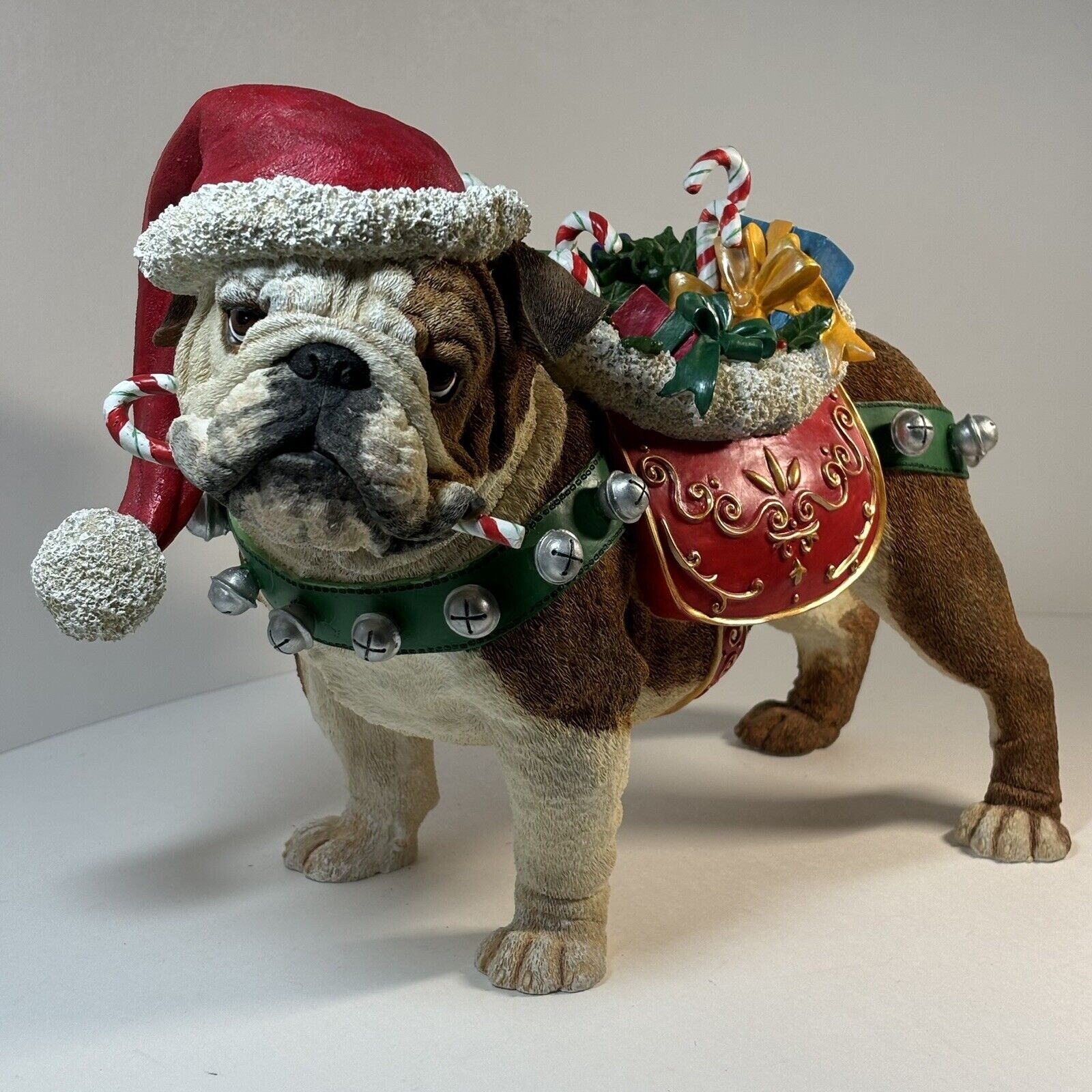 Danbury Mint Christmas Bulldog Santa Dog Large Statue *READ*