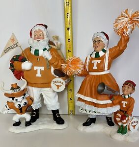 Danbury Mint Texas Santa Claus w/ Bevo & Mrs. Santa - Longhorn Figurine Set