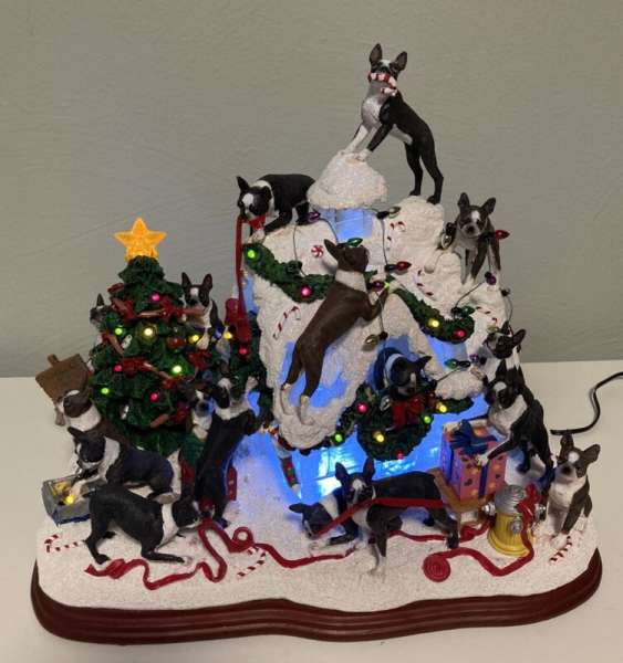 Danbury Mint Boston Terrier Dog Lighted Christmas Doghouse Decoration In Box