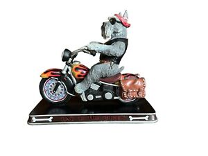Danbury Mint Bad To The Bone Schnauzer on Flaming Motorcycle Rare/Retired