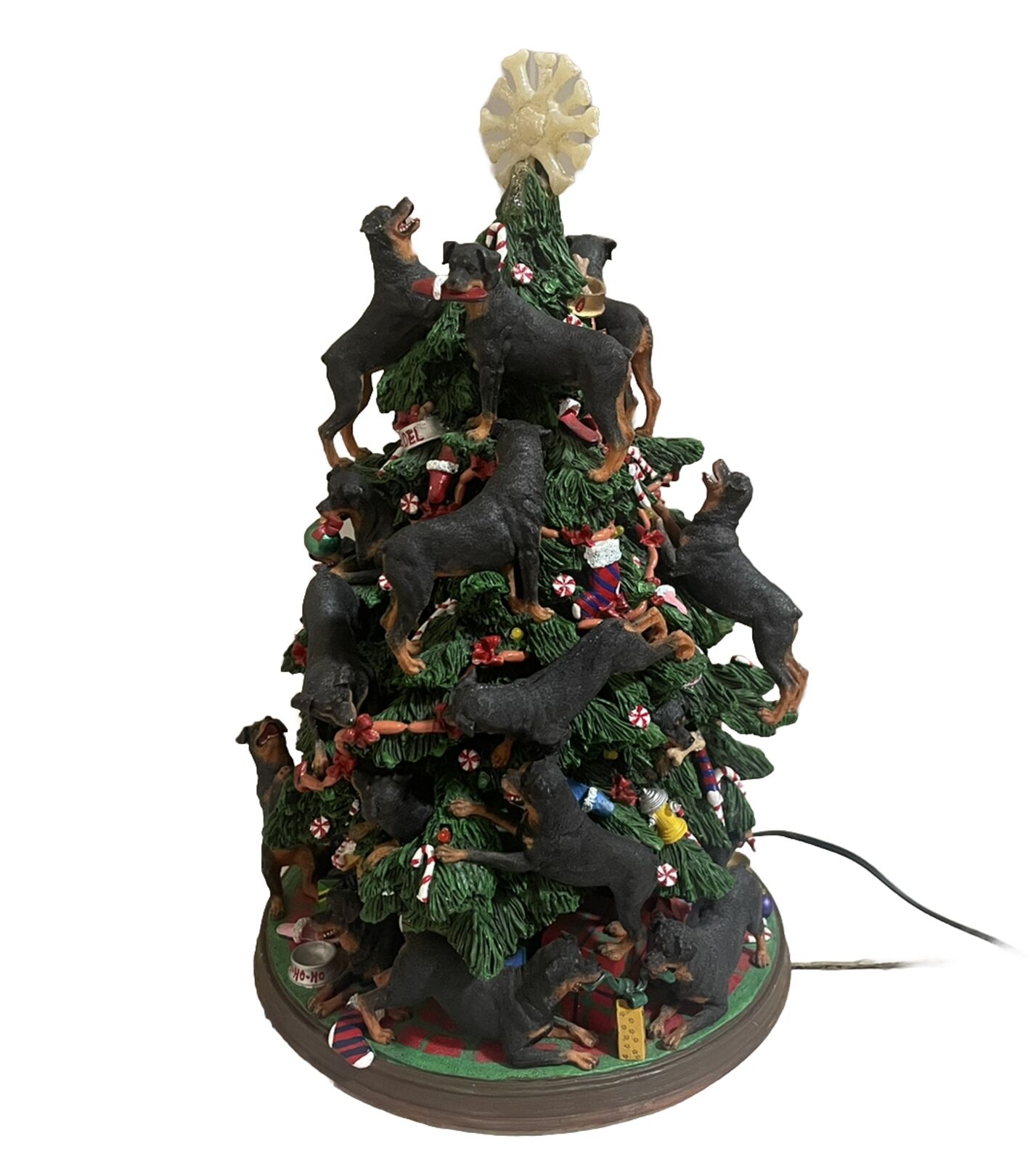 EXTREMELY RARE! DANBURY MINT ROTTWEILER DOG CHRISTMAS TREE LIGHTED FIGURINE 13”