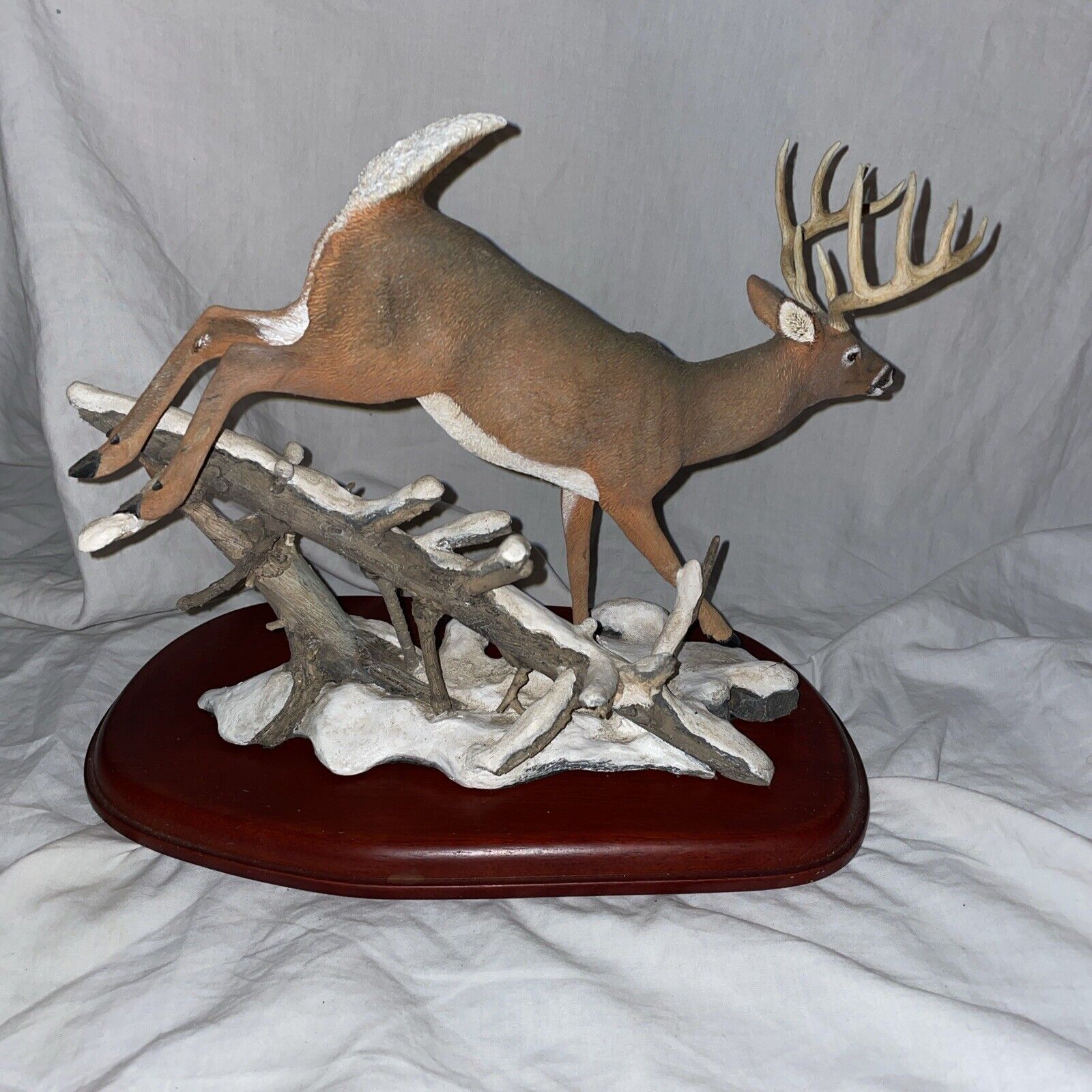 Danbury Mint Great Escape Nick Bibby Deer Whitetail Leaping Winter Log Snow