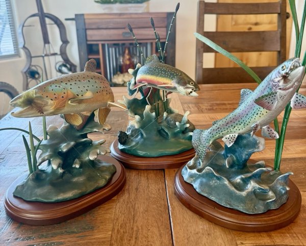 3 different Trout Sculptures by Franz Dutzler, Danbury Mint
