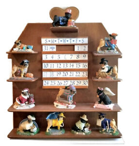 Danbury Mint PUG Perpetual Calendar, Mint & Complete W/ All 12 Figurines & Shelf