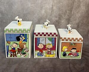 Peanuts Snoopy Charlie Brown Danbury Mint Ceramic Canister Set 3 Retired Rare